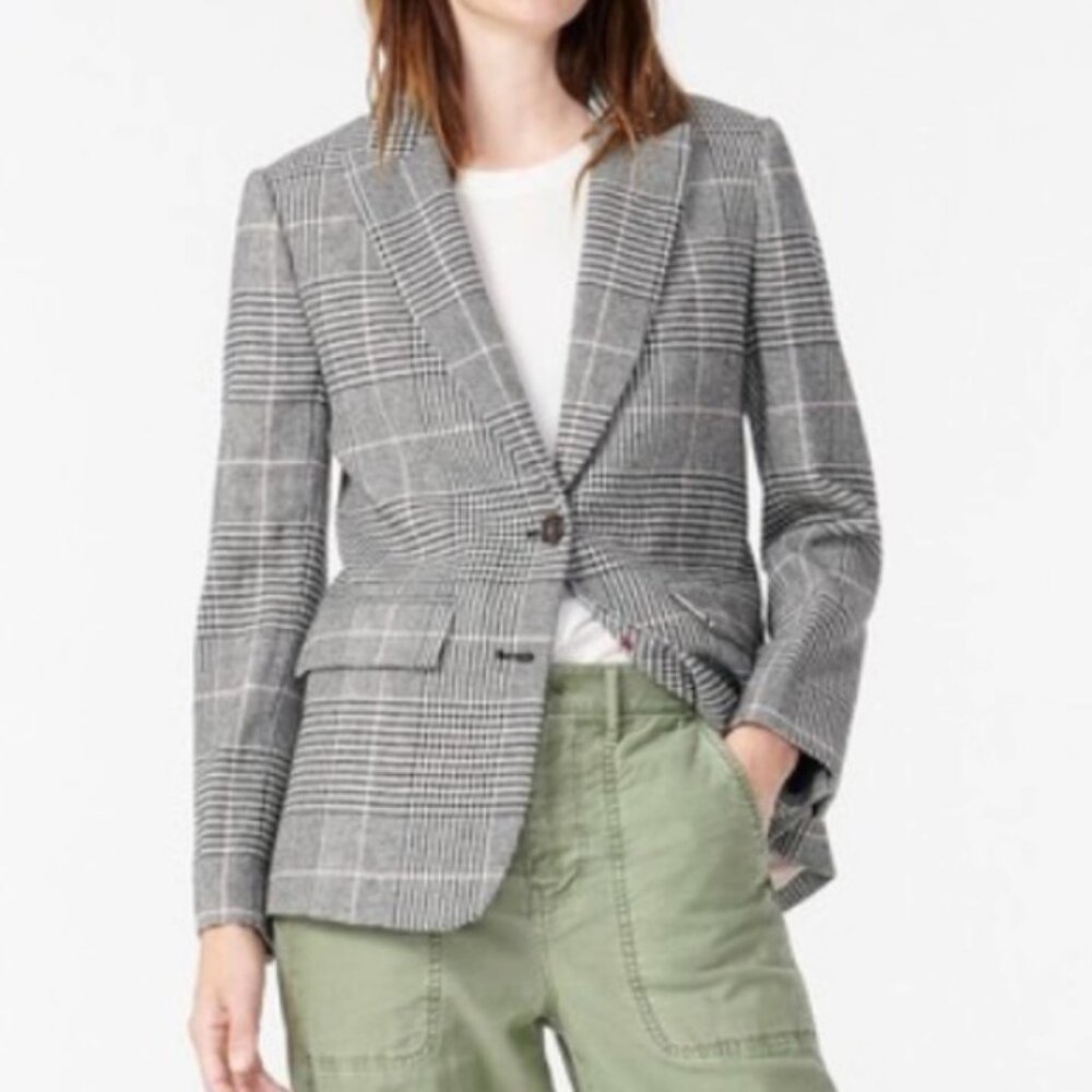 J. Crew Boyfriend Blazer Jacket Size 2 Glen Plaid Wool Blend Classic Office
